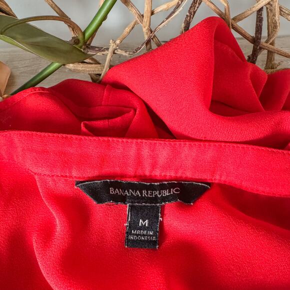 Banana Republic Women’s Medium Poppy Red Relaxed Fit Tunic Blouse, High Low Hem - Picture 6 of 8